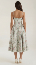Rosalie | Women's Floral Print Midi Dress | Corset Bodice Sundress-Women Dress-Pick NewYork