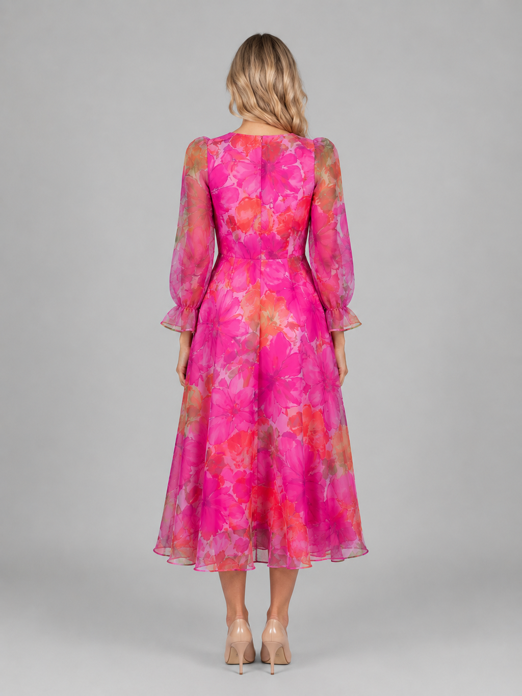 Rosalie | Women's Floral Print Midi Dress | Sheer Puff Sleeves-Women Dress-Pick NewYork