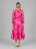 Rosalie | Women's Floral Print Midi Dress | Sheer Puff Sleeves-Women Dress-Pick NewYork