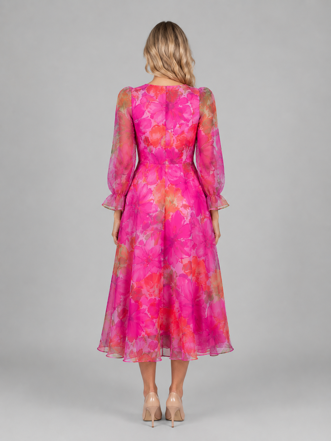 Rosalie | Women's Floral Print Midi Dress | Sheer Puff Sleeves-Women Dress-Pick NewYork