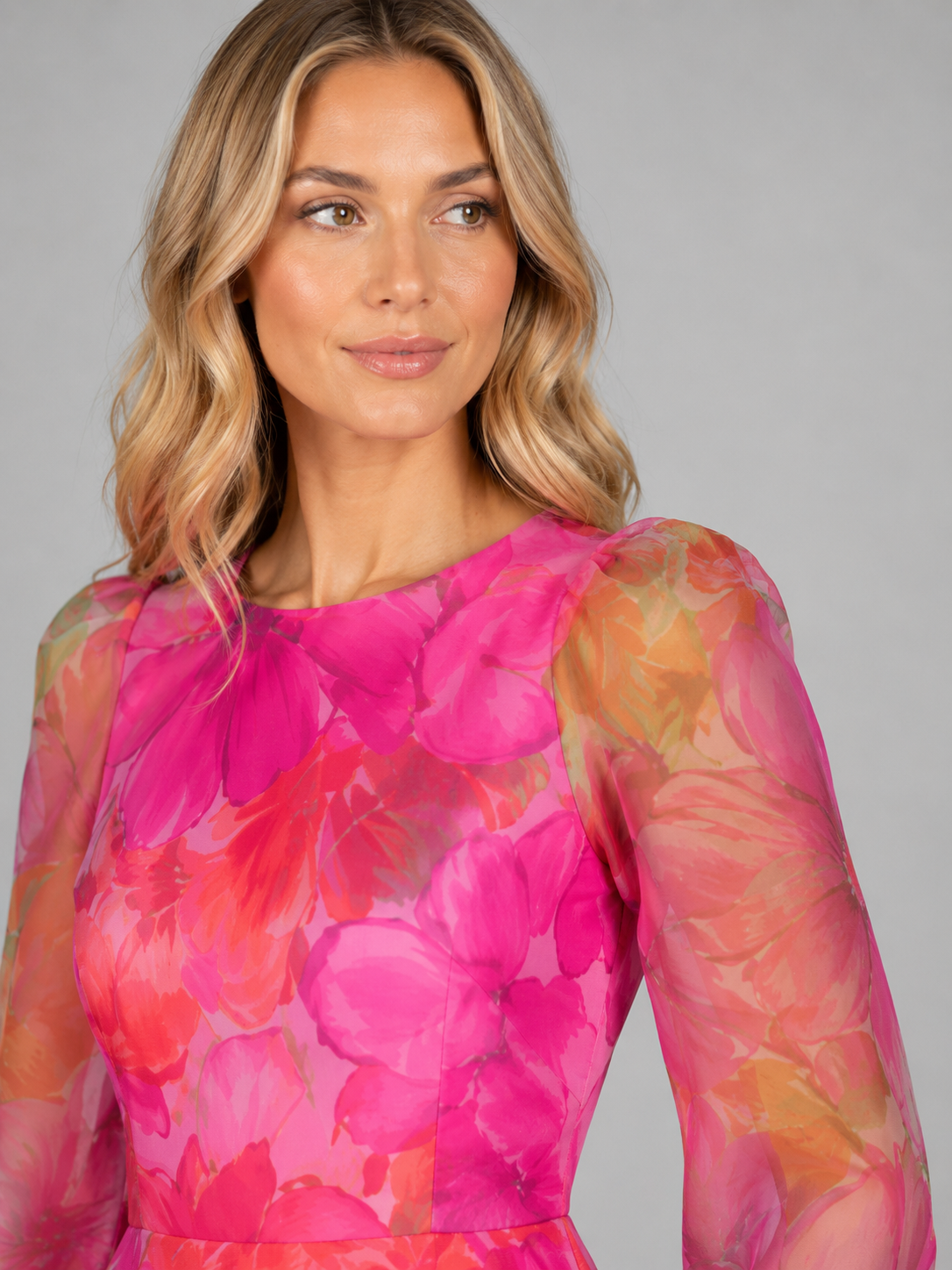 Rosalie | Women's Floral Print Midi Dress | Sheer Puff Sleeves-Women Dress-Pick NewYork