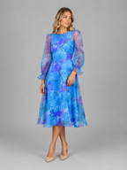 Rosalie | Women's Floral Print Midi Dress | Sheer Puff Sleeves-Women Dress-Pick NewYork