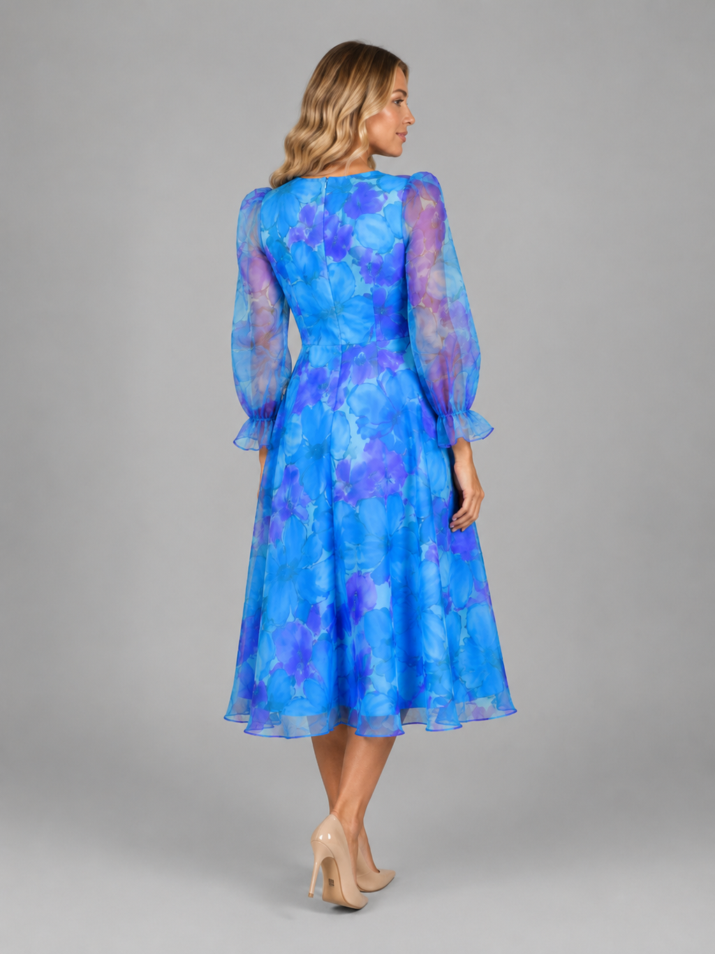 Rosalie | Women's Floral Print Midi Dress | Sheer Puff Sleeves-Women Dress-Pick NewYork