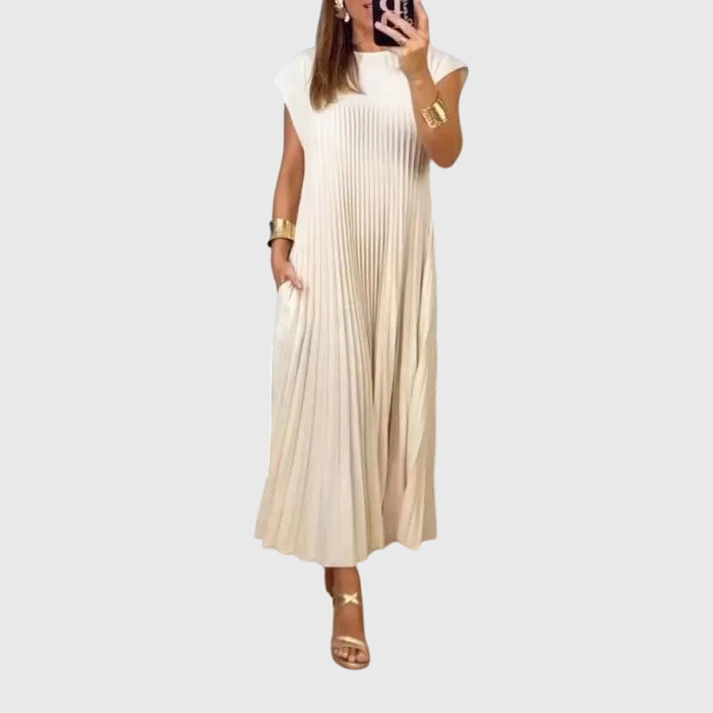 Rosalie | Women’s Pleated Maxi Dress | Cap Sleeve Side Pocket-Women Dress-Pick NewYork