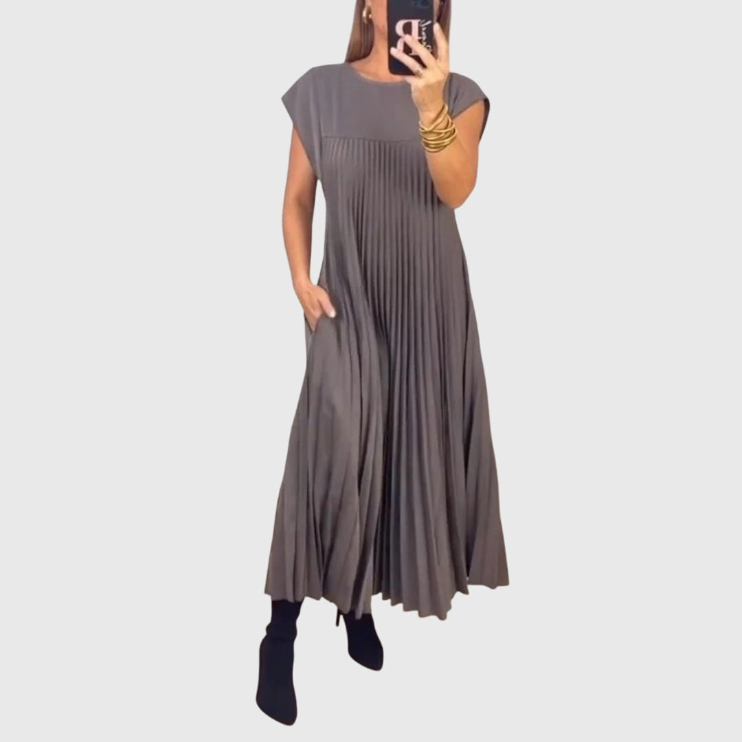 Rosalie | Women’s Pleated Maxi Dress | Cap Sleeve Side Pocket-Women Dress-Pick NewYork