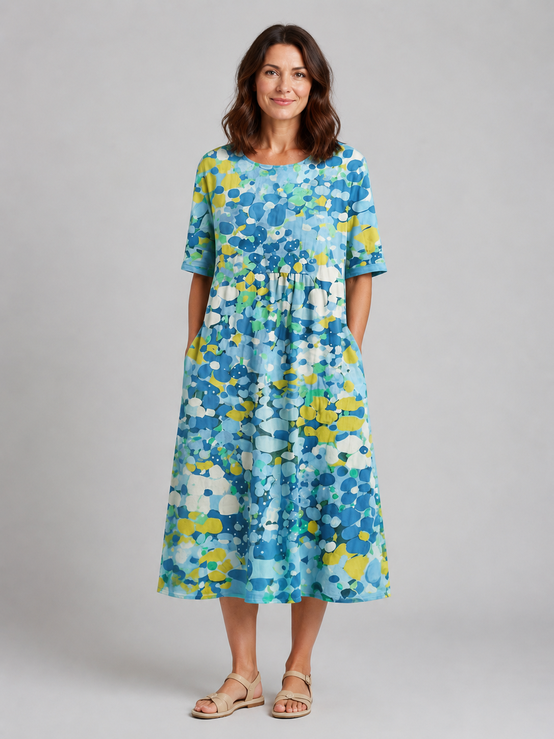 Roselyn | Women's Printed Midi Dress | Pocket Casual Dress-Women Dress-Pick NewYork