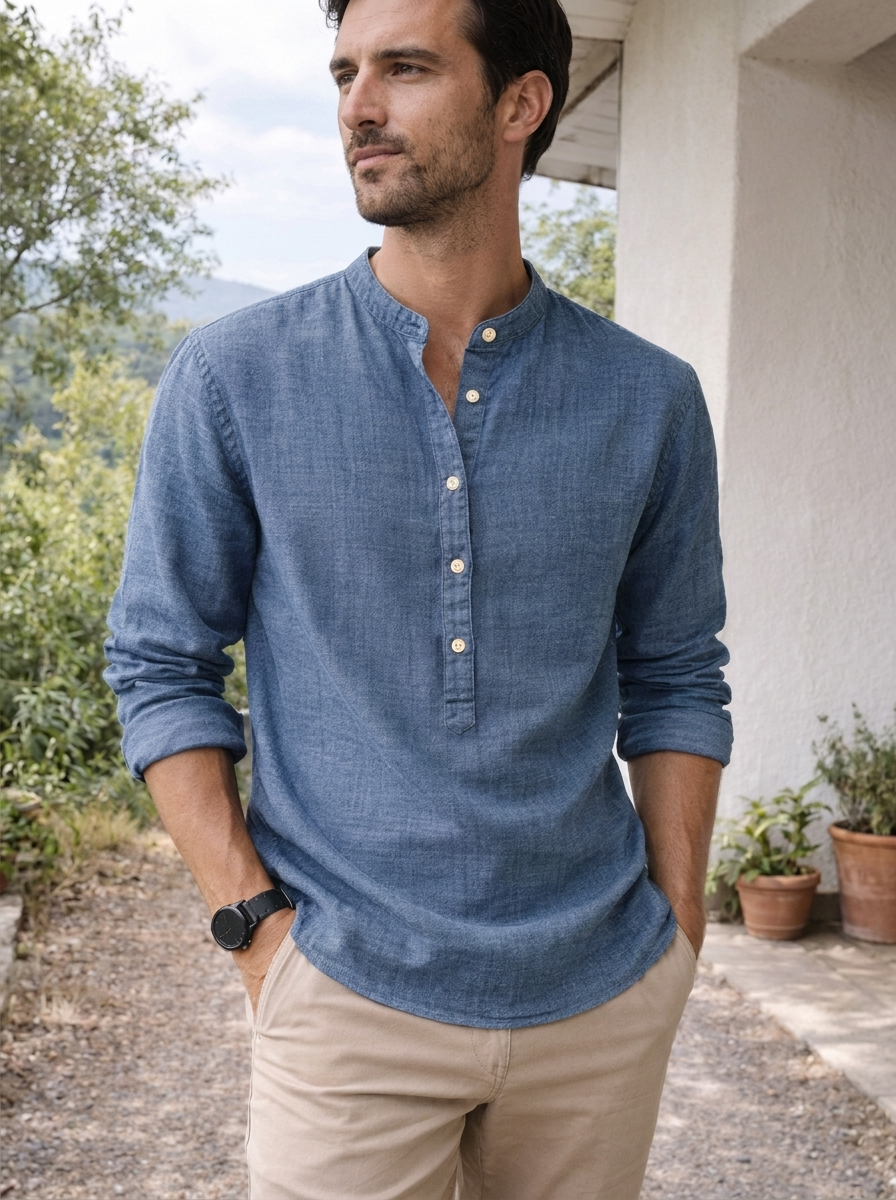 Rowan | Men's Henley Shirt | Long Sleeve Casual Shirt-Men Shirt-Pick NewYork