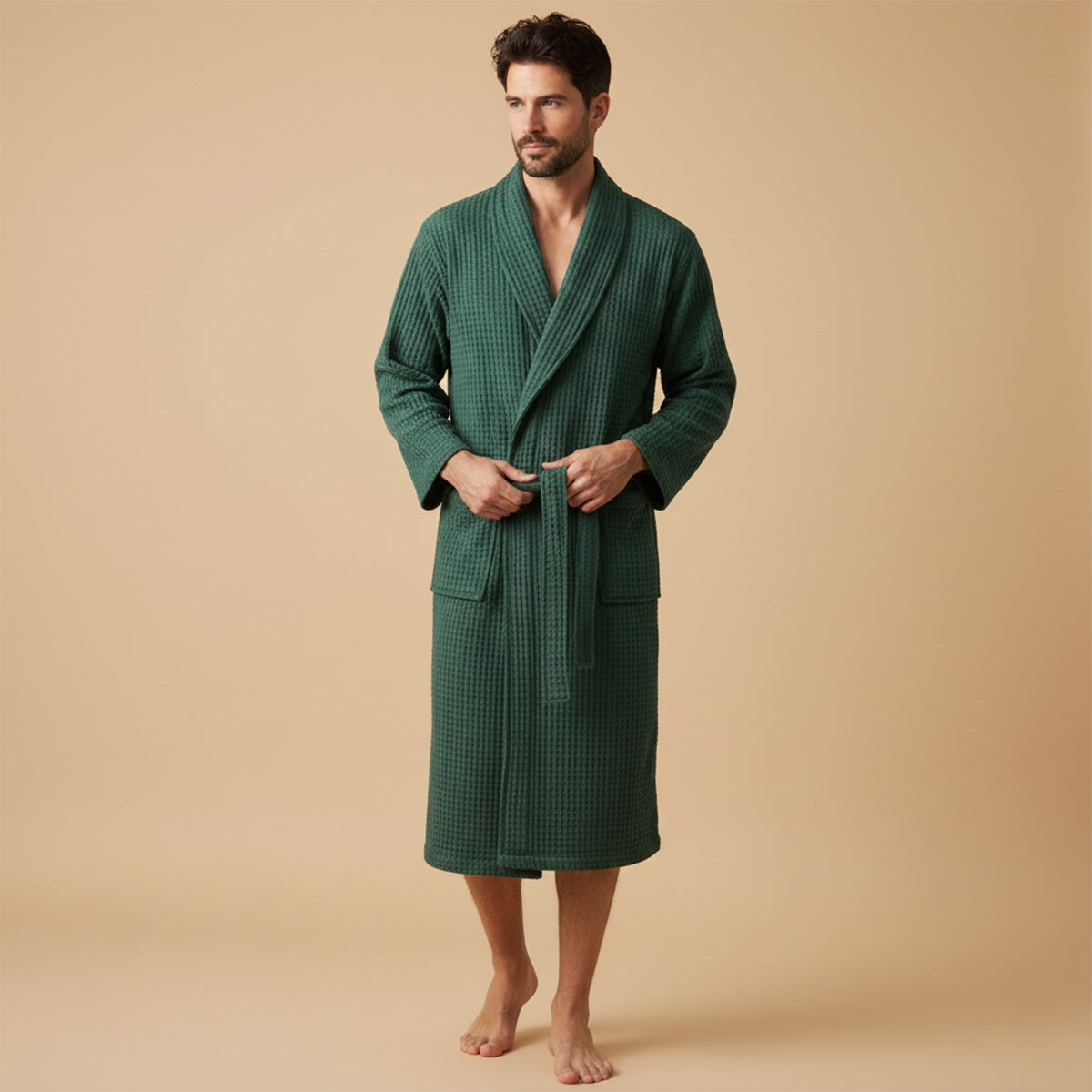 Everett | Men's Waffle Bath Robe | Soft Cotton Spa Loungewear-Men Robe-Pick NewYork