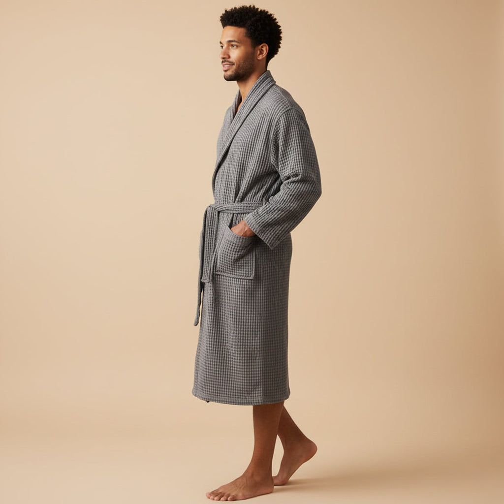 Everett | Men's Waffle Bath Robe | Soft Cotton Spa Loungewear-Men Robe-Pick NewYork