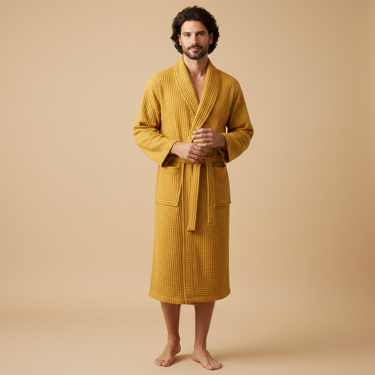 Everett | Men's Waffle Bath Robe | Soft Cotton Spa Loungewear-Men Robe-Pick NewYork