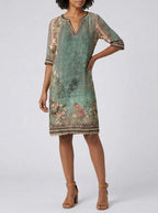 Sadie | Women’s Floral Print Shift Dress | V Neck Knee Length-Women Dress-Pick NewYork