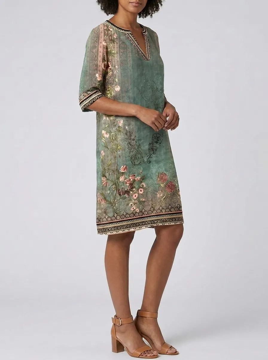 Sadie | Women’s Floral Print Shift Dress | V Neck Knee Length-Women Dress-Pick NewYork
