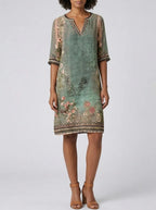 Sadie | Women’s Floral Print Shift Dress | V Neck Knee Length-Women Dress-Pick NewYork