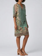 Sadie | Women’s Floral Print Shift Dress | V Neck Knee Length-Women Dress-Pick NewYork