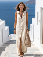 Sadie | Women’s Maxi Shirt Dress | Sleeveless Button Front Holiday Wear-Women Dress-Pick NewYork
