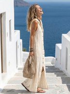 Sadie | Women’s Maxi Shirt Dress | Sleeveless Button Front Holiday Wear-Women Dress-Pick NewYork