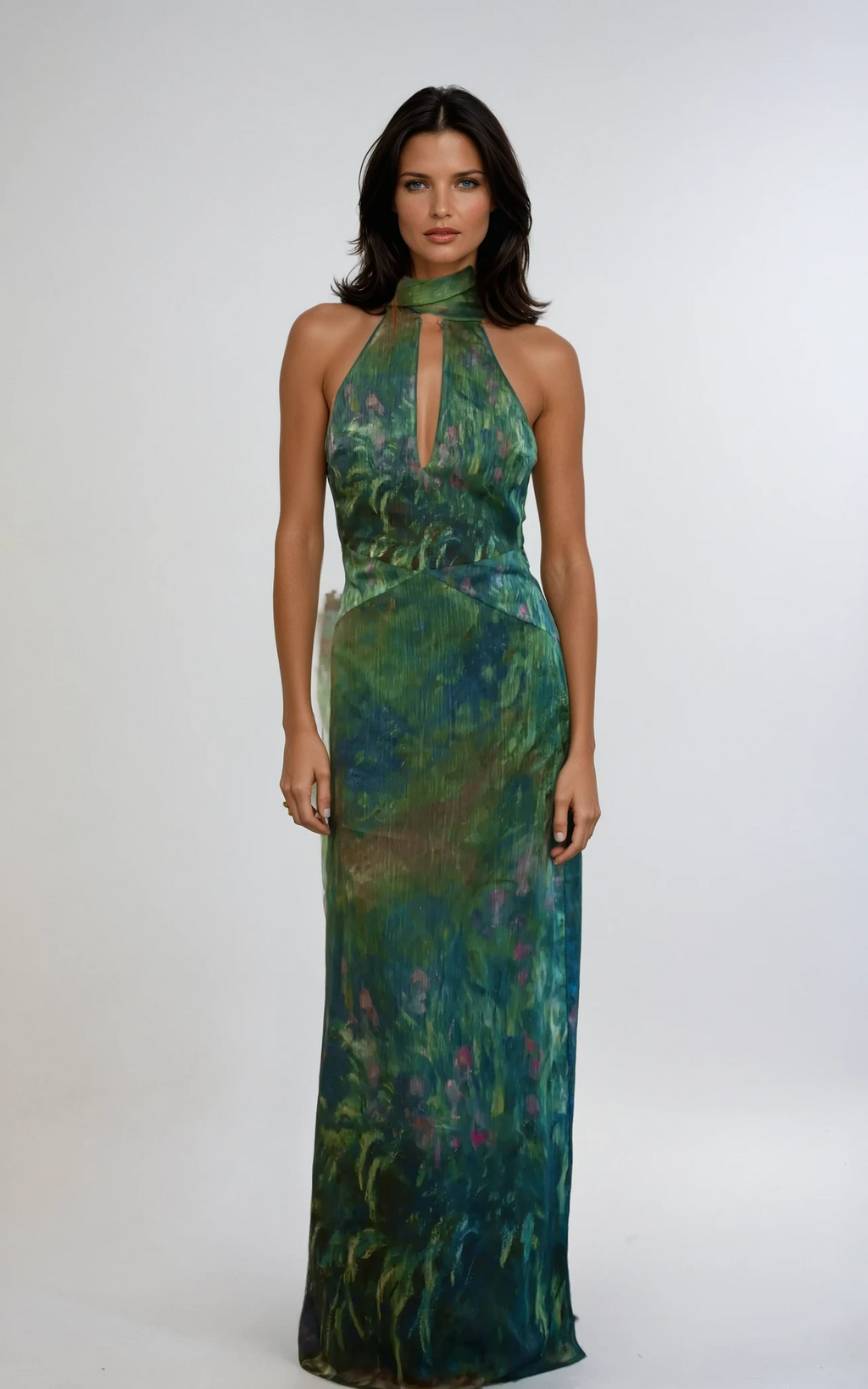 Sage | Women's Floral Print Maxi Dress | Halter Neck Cutout-Women Dress-Pick NewYork
