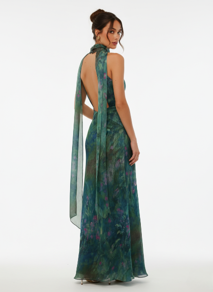 Sage | Women's Floral Print Maxi Dress | Halter Neck Cutout-Women Dress-Pick NewYork