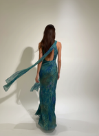 Sage | Women's Floral Print Maxi Dress | Halter Neck Cutout-Women Dress-Pick NewYork