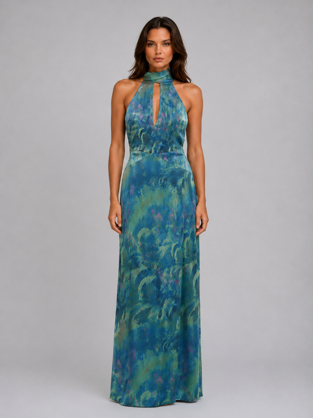 Sage | Women's Floral Print Maxi Dress | Halter Neck Keyhole-Women Dress-Pick NewYork