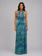 Sage | Women's Floral Print Maxi Dress | Halter Neck Keyhole-Women Dress-Pick NewYork