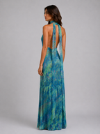 Sage | Women's Floral Print Maxi Dress | Halter Neck Keyhole-Women Dress-Pick NewYork