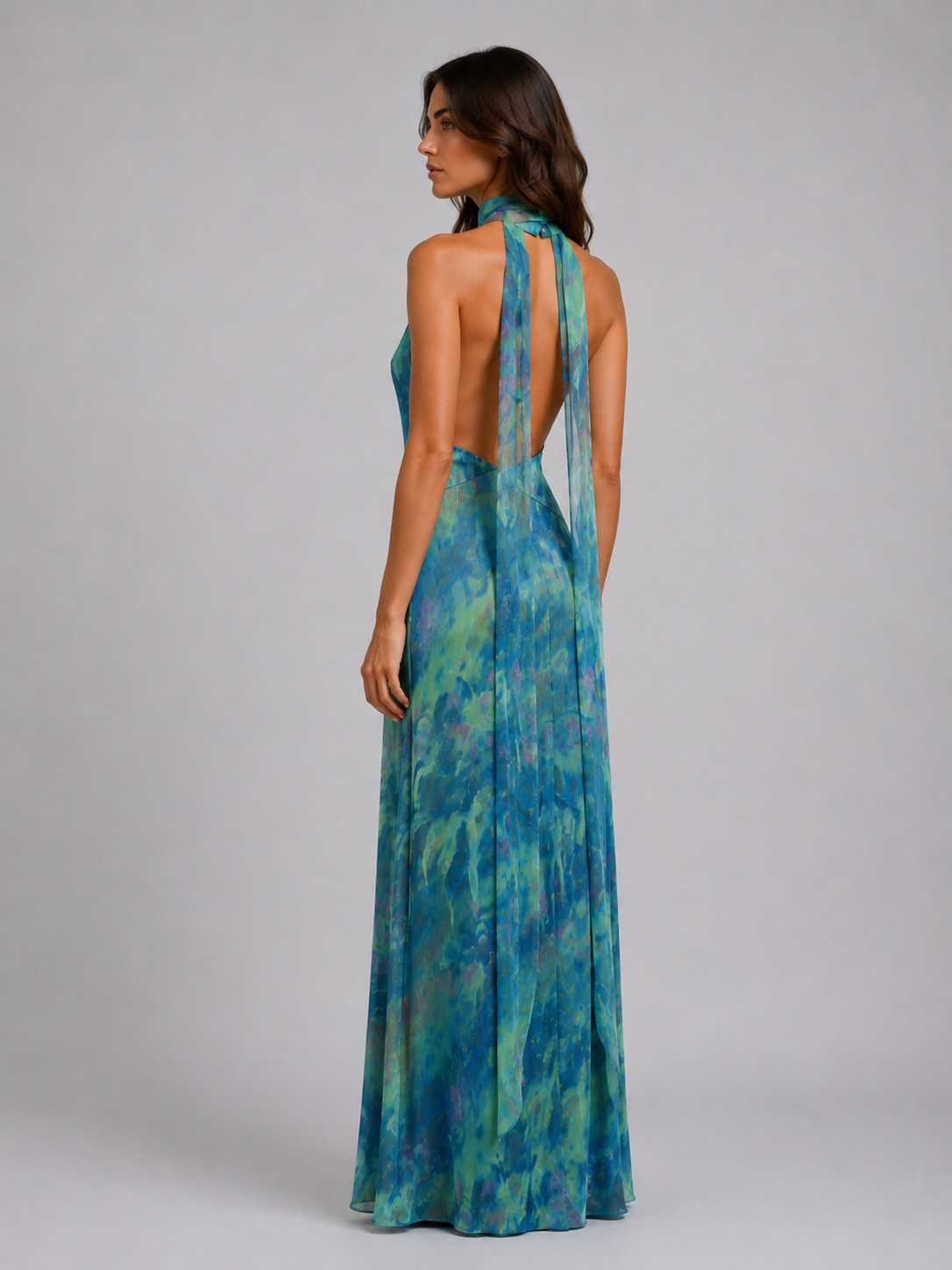 Sage | Women's Floral Print Maxi Dress | Halter Neck Keyhole-Women Dress-Pick NewYork