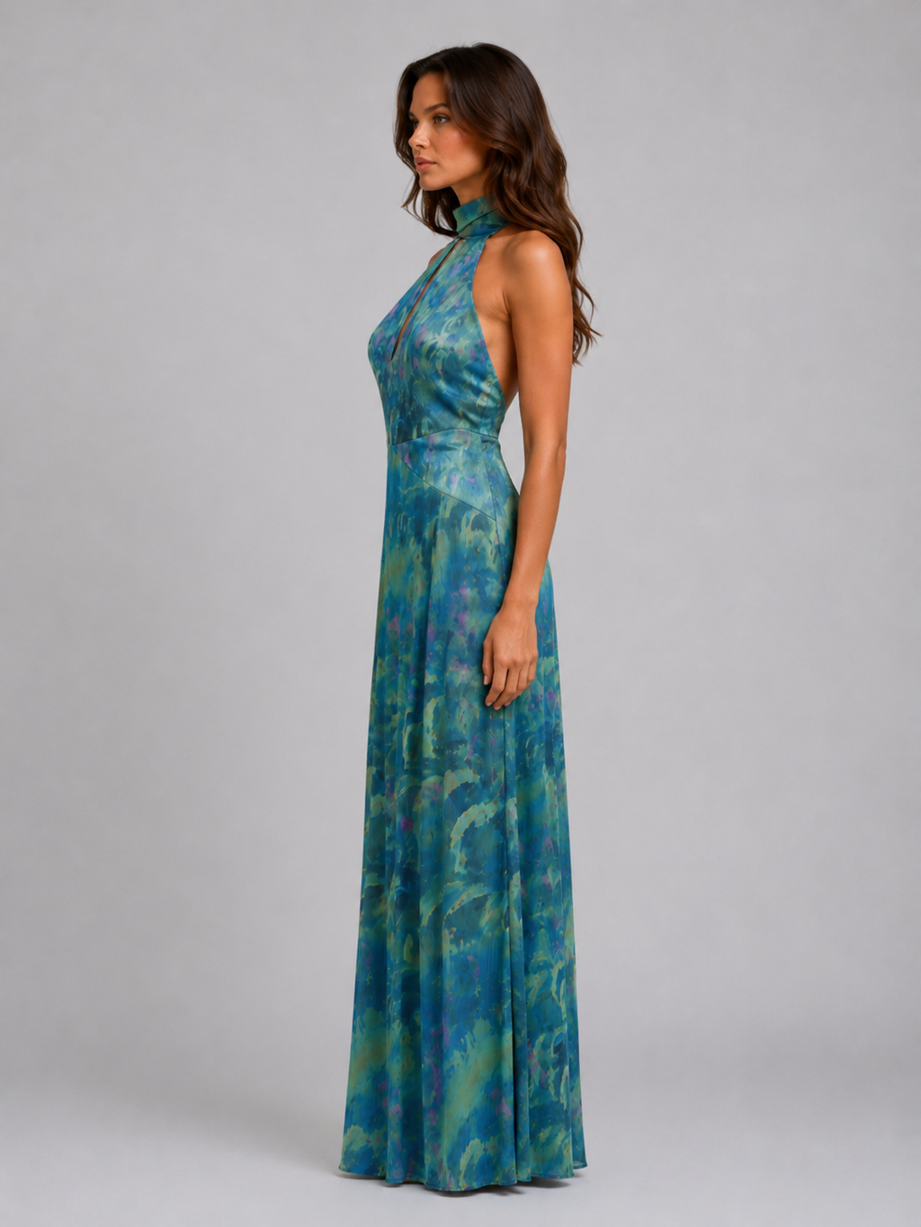 Sage | Women's Floral Print Maxi Dress | Halter Neck Keyhole-Women Dress-Pick NewYork