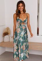 Savannah | Women’s Floral Print Maxi Dress | Spaghetti Straps Front Tie Wedding Guest-Women Dress-Pick NewYork