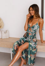 Savannah | Women’s Floral Print Maxi Dress | Spaghetti Straps Front Tie Wedding Guest-Women Dress-Pick NewYork