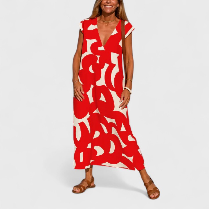Savannah | Women’s Printed Maxi Dress | V Neck Cap Sleeve-Women Dress-Pick NewYork