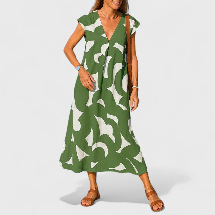 Savannah | Women’s Printed Maxi Dress | V Neck Cap Sleeve-Women Dress-Pick NewYork