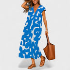 Savannah | Women’s Printed Maxi Dress | V Neck Cap Sleeve-Women Dress-Pick NewYork