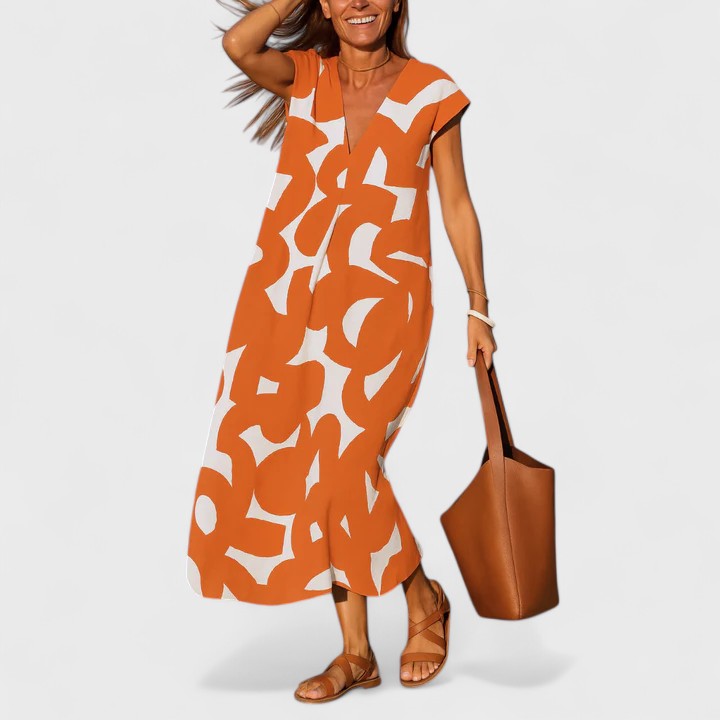 Savannah | Women’s Printed Maxi Dress | V Neck Cap Sleeve-Women Dress-Pick NewYork