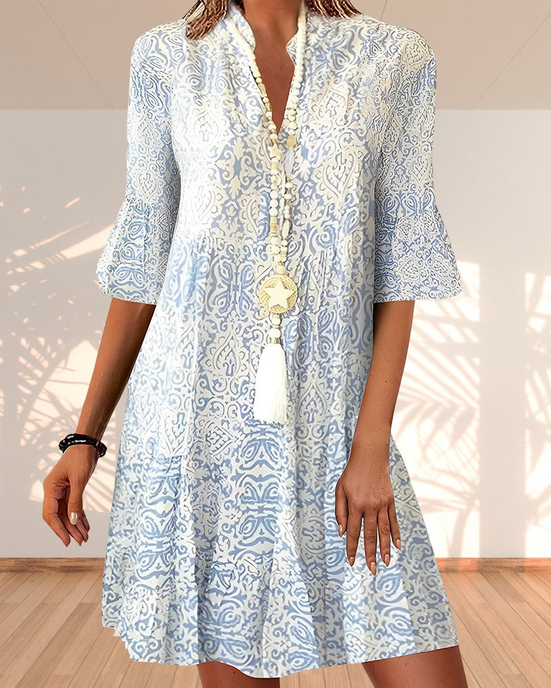 Savannah | Women's Printed Mini Dress | V Neck Ruffle Sleeves-Women Dress-Pick NewYork