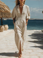 Savannah | Women’s Striped Maxi Dress | Button Front Resort Wear-Women Dress-Pick NewYork