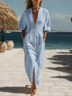Savannah | Women’s Striped Maxi Dress | Button Front Resort Wear-Women Dress-Pick NewYork
