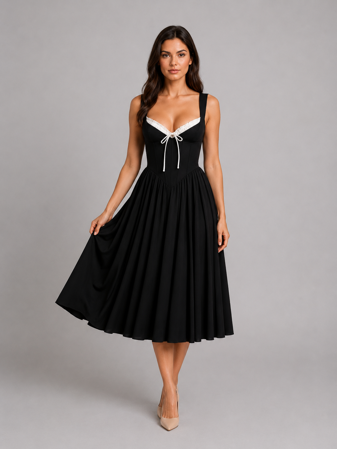Scarlett | Women's Fit And Flare Midi Dress | Corset Wedding Guest Dress-Women Dress-Pick NewYork