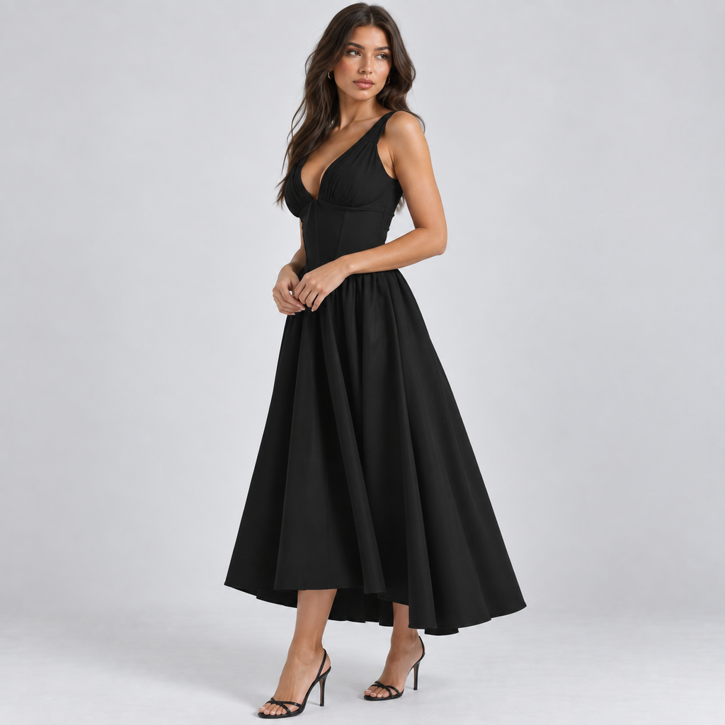 Scarlett | Women's Fit And Flare Midi Dress | Corset Wedding Guest Dress-Women Dress-Pick NewYork