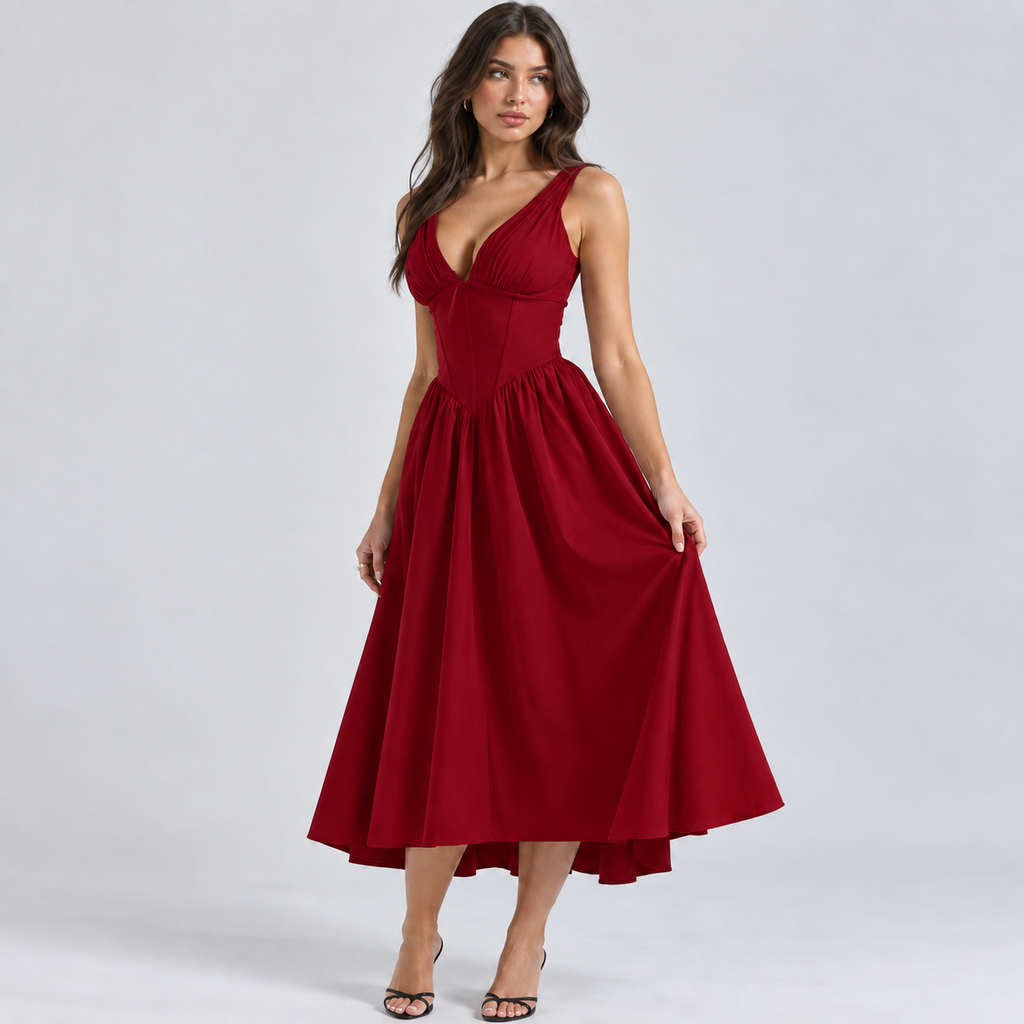 Scarlett | Women's Fit And Flare Midi Dress | Corset Wedding Guest Dress-Women Dress-Pick NewYork