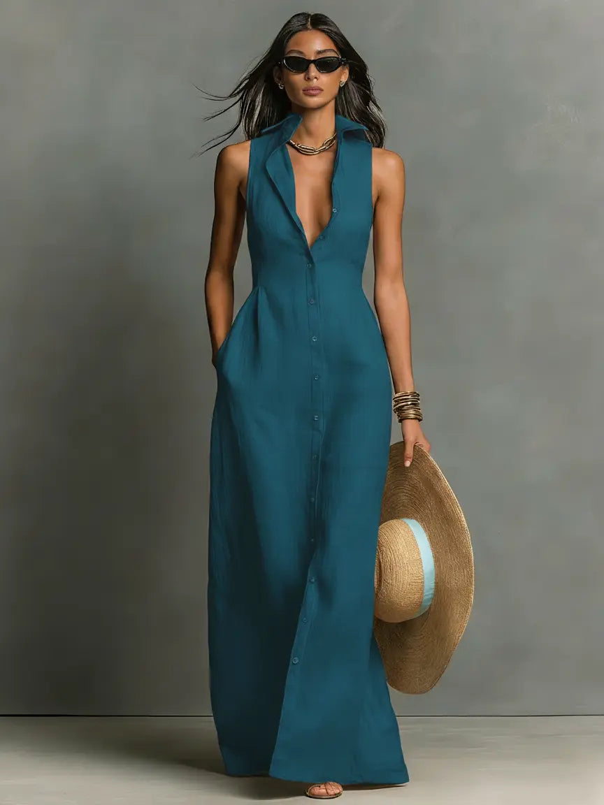Scarlett | Women’s Sleeveless Maxi Dress | Button Front Resort Wear-Women Dress-Pick NewYork