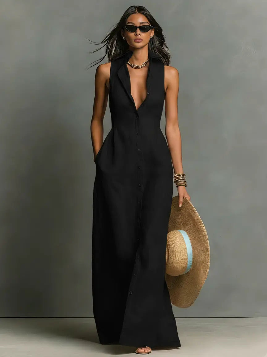 Scarlett | Women’s Sleeveless Maxi Dress | Button Front Resort Wear-Women Dress-Pick NewYork