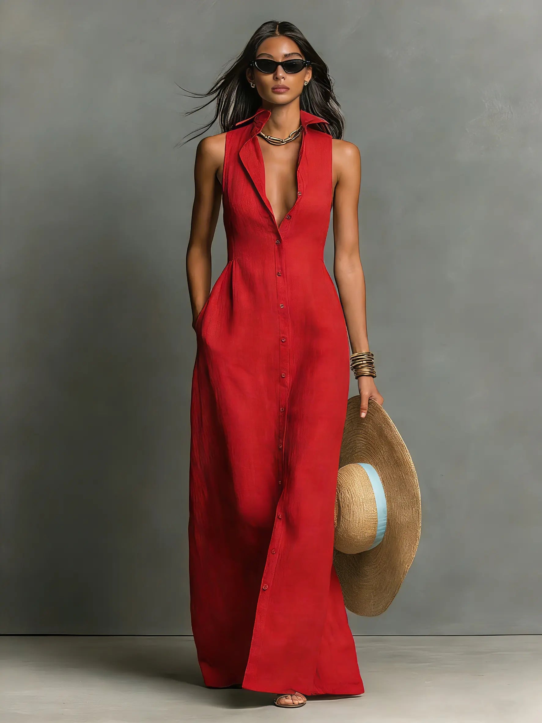 Scarlett | Women’s Sleeveless Maxi Dress | Button Front Resort Wear-Women Dress-Pick NewYork