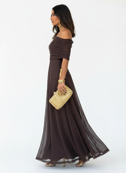 Seraphina | Women's Off Shoulder Maxi Dress | Mesh Wedding Guest Dress-Women Dress-Pick NewYork