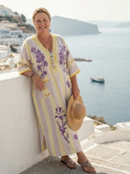 Serena | Women’s Floral Kaftan Maxi Dress | V Neck Side Slit Tropical Holiday Dress-Women Dress-Pick NewYork