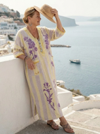 Serena | Women’s Floral Kaftan Maxi Dress | V Neck Side Slit Tropical Holiday Dress-Women Dress-Pick NewYork