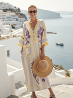 Serena | Women’s Floral Kaftan Maxi Dress | V Neck Side Slit Tropical Holiday Dress-Women Dress-Pick NewYork