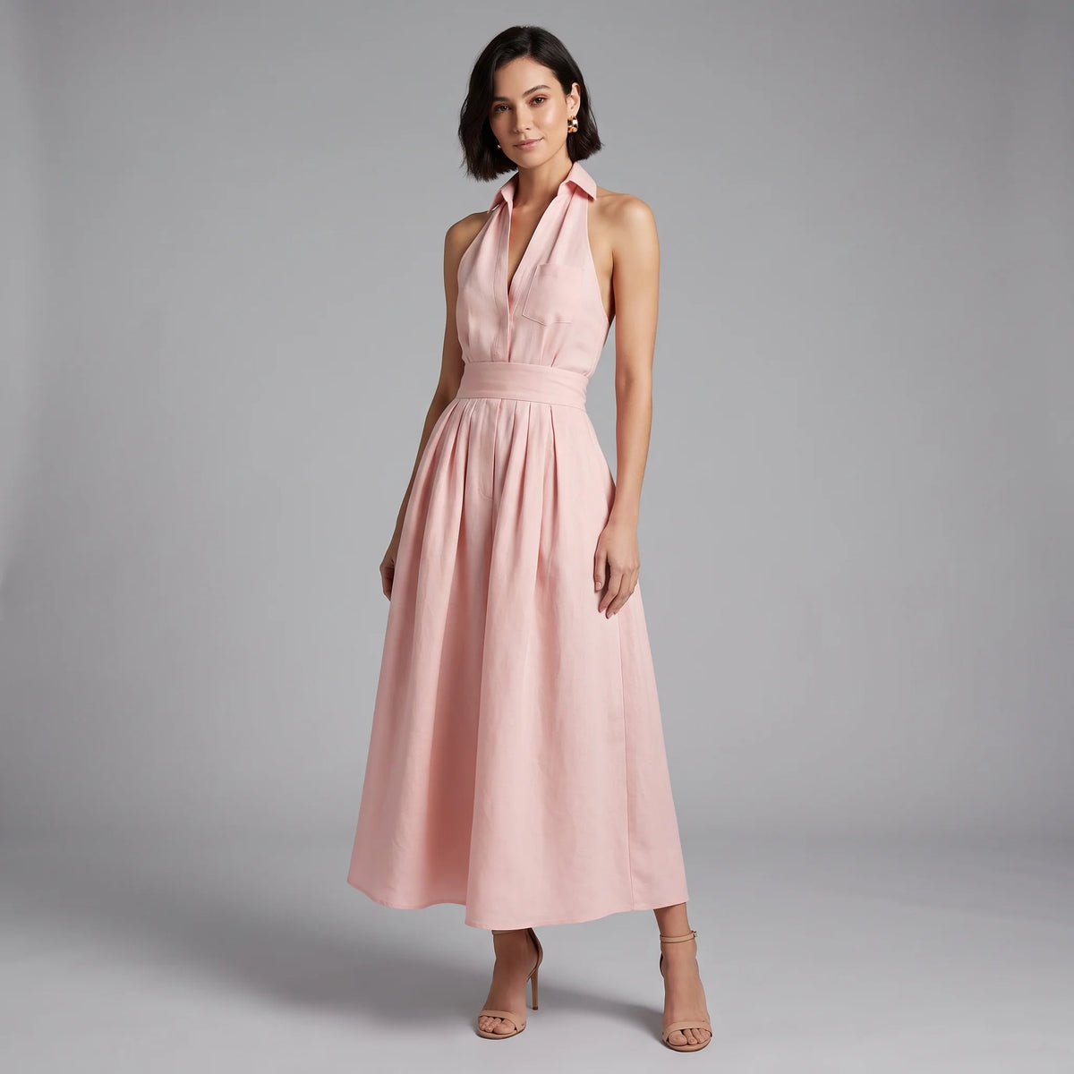 Serena | Women’s Halter Maxi Dress | Deep V Wedding Guest-Women Dress-Pick NewYork