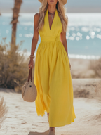 Serena | Women’s Halter Maxi Dress | Deep V Wedding Guest-Women Dress-Pick NewYork