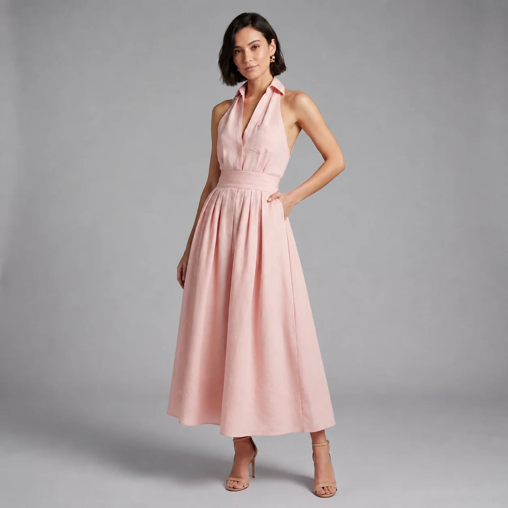 Serena | Women’s Halter Maxi Dress | Deep V Wedding Guest-Women Dress-Pick NewYork